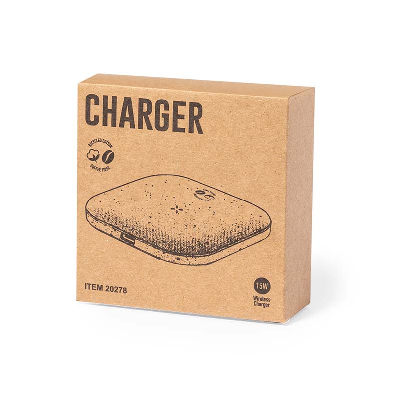 Cargador Inalámbrico 15W Fibra Café Algodón Reciclado