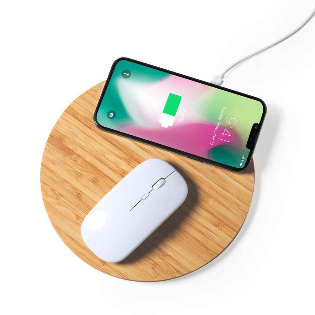 Pad Mouse Cargador 10W Bambú