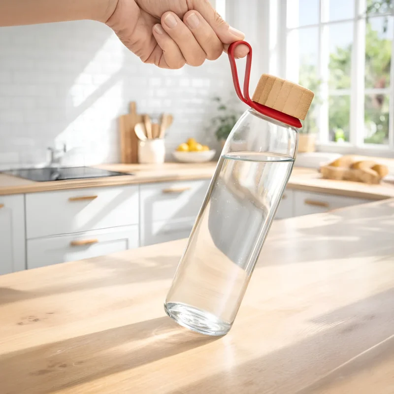 Botella Vidrio con tapa de bambú